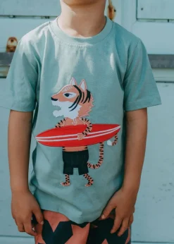 Lilly & Sid Blue Surfing Tiger Print T-Shirt (24 Months- 8 Years)