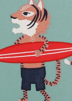 Lilly & Sid Blue Surfing Tiger Print T-Shirt (24 Months- 8 Years)