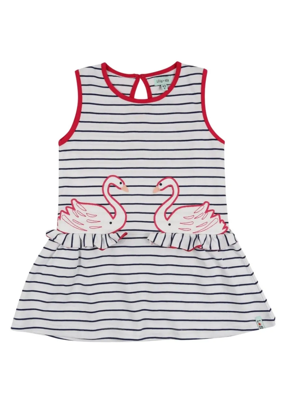 Lilly & Sid Multicoloured Swan Applique Dress (24 Months- 8 Years)
