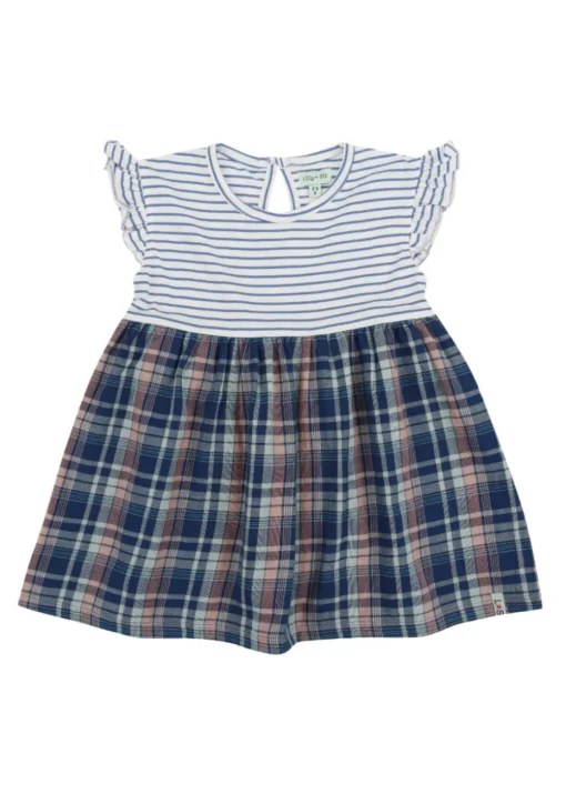 Lilly & Sid Navy Check & Stripe Dress (0-8 Years)