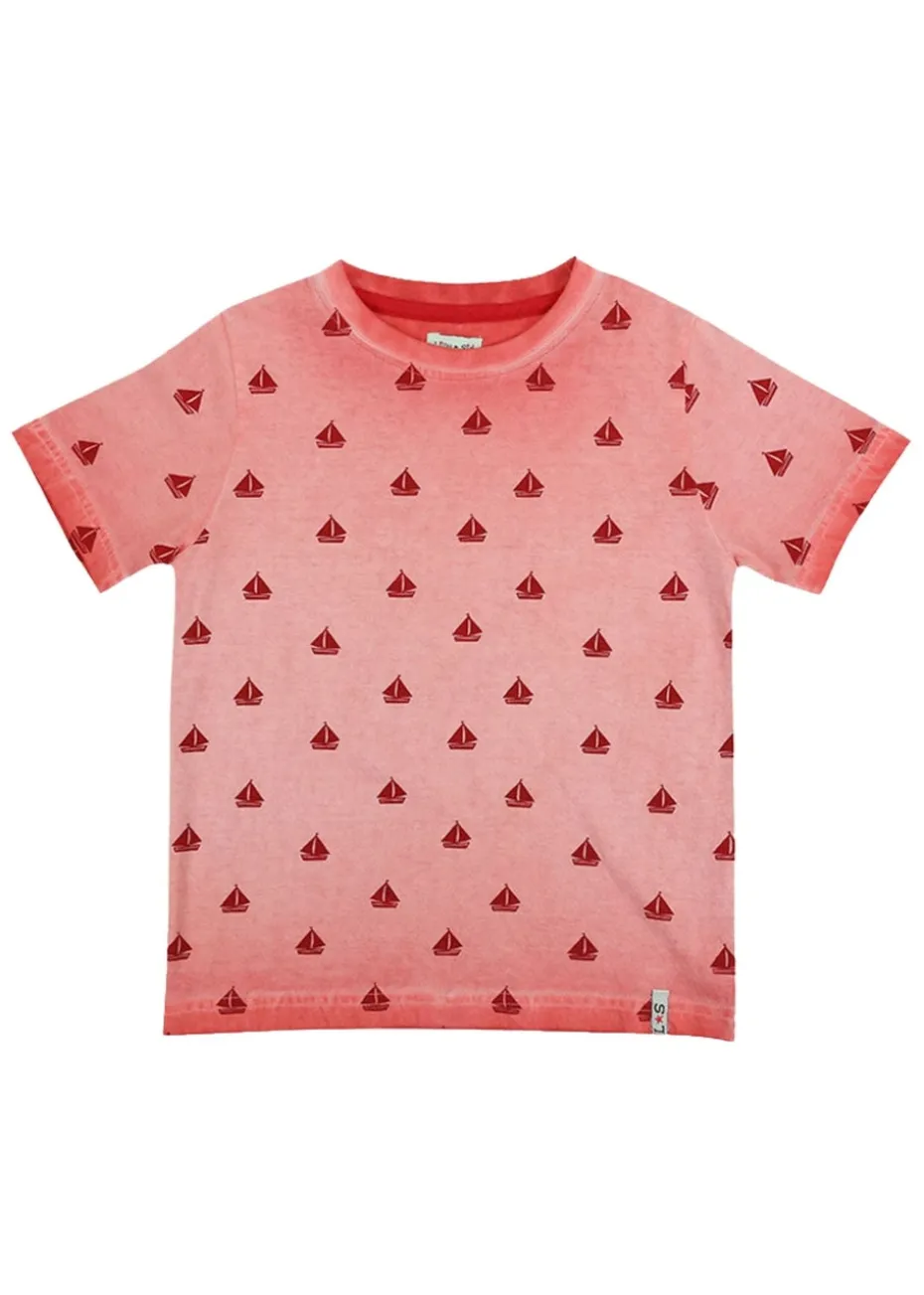 Lilly & Sid Red Boat Print T-Shirt (24 Months- 8 Years)