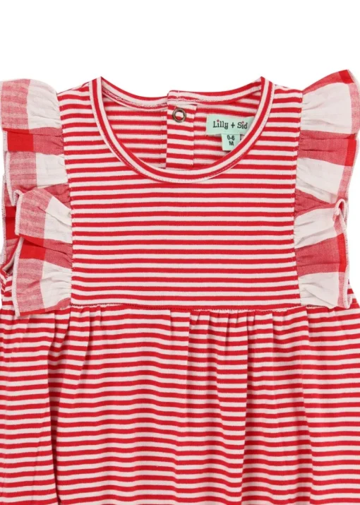 Lilly & Sid Red Stripe & Gingham Print Romper (0-12 Months)