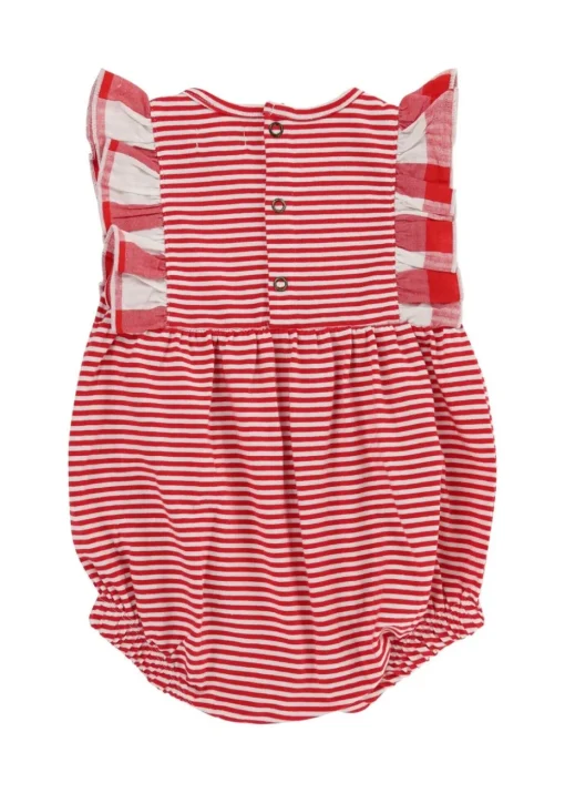 Lilly & Sid Red Stripe & Gingham Print Romper (0-12 Months)