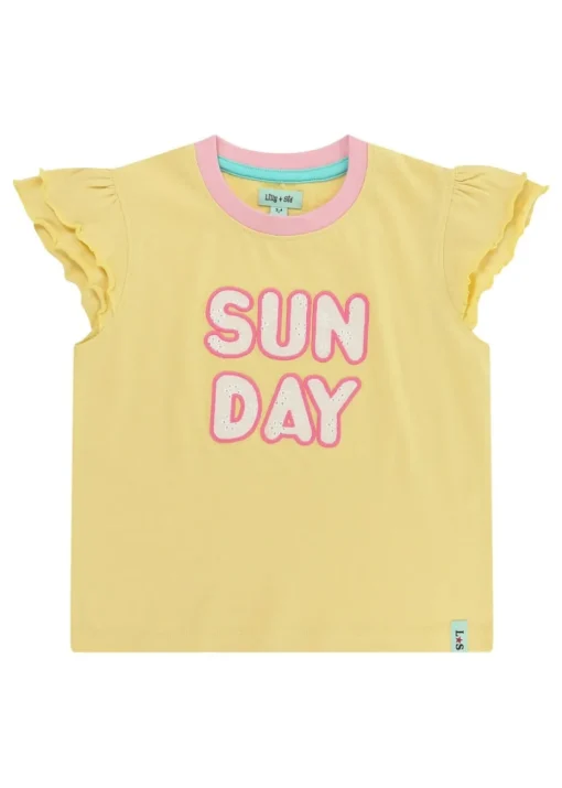 Lilly & Sid Yellow Sunday Slogan Applique Top (0-8 Years)