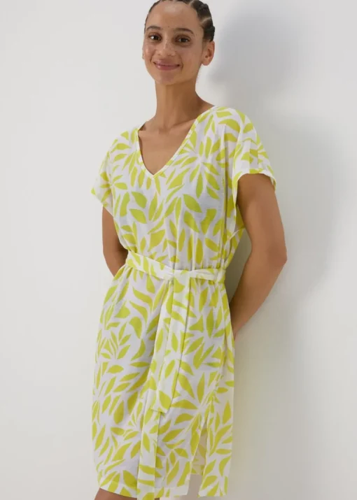 Lime Leaf Print Jersey Kaftan