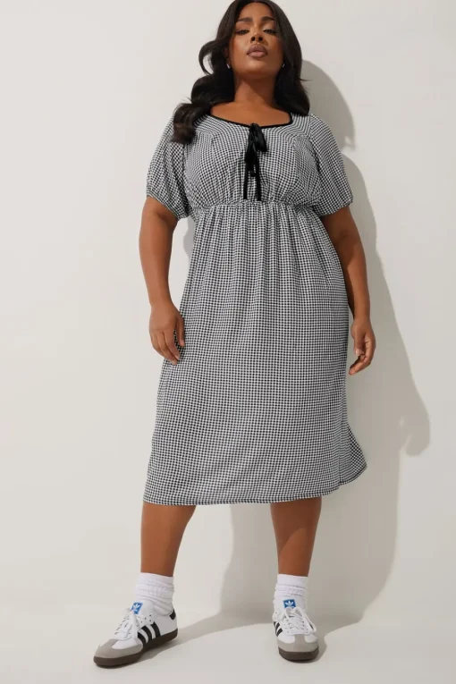 Limited Collection Curve Black & White Check Bow Front Midi Dress