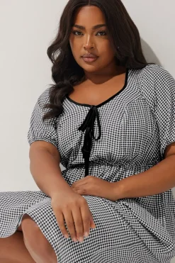 Limited Collection Curve Black & White Check Bow Front Midi Dress
