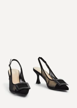 Linzi Ace Black Faux Suede & Mesh Court Heel