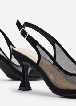 Linzi Ace Black Faux Suede & Mesh Court Heel