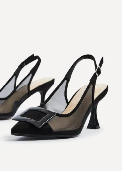 Linzi Ace Black Faux Suede & Mesh Court Heel