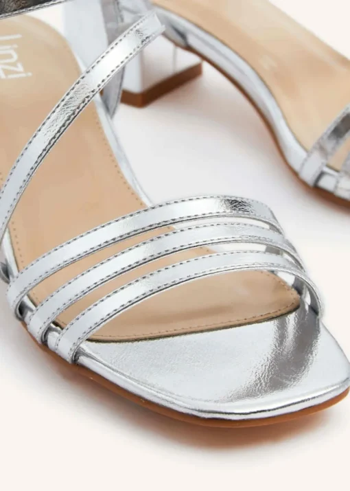 Linzi Afia Silver Faux Leather Strappy Heeled Sandal