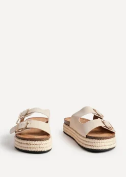 Linzi Alabama Sand Faux Suede Double Buckle Plaited Flatform Slider