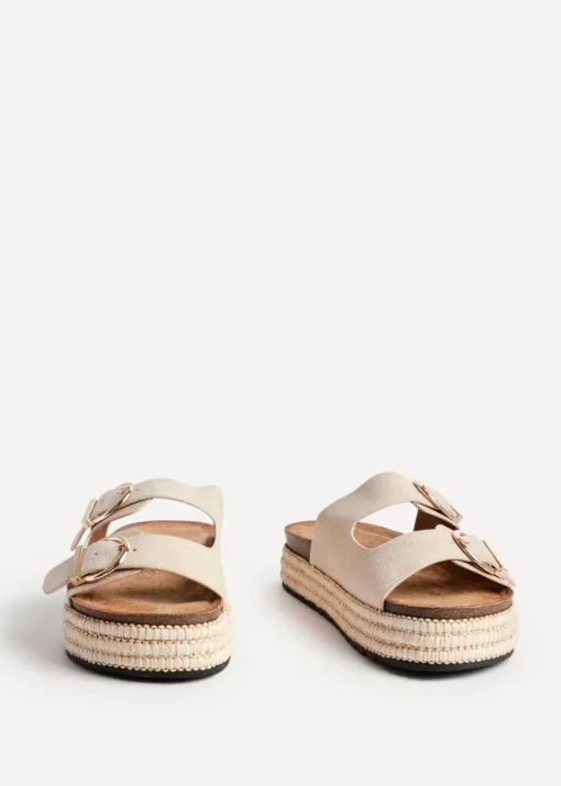 Linzi Alabama Sand Faux Suede Double Buckle Plaited Flatform Slider