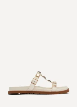 Linzi Alert Ivory Faux Leather Flat Slip-On Sandal