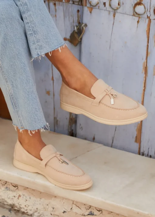 Linzi Alette Beige Faux Suede Slip On Summer Loafer