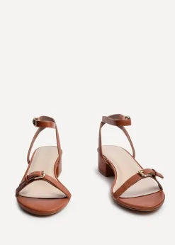 Linzi Amanza Tan Faux Leather Low Block Heeled Sandal