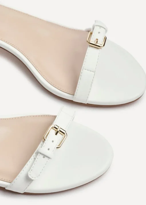 Linzi Amanza White Faux Leather Low Block Heeled Sandal