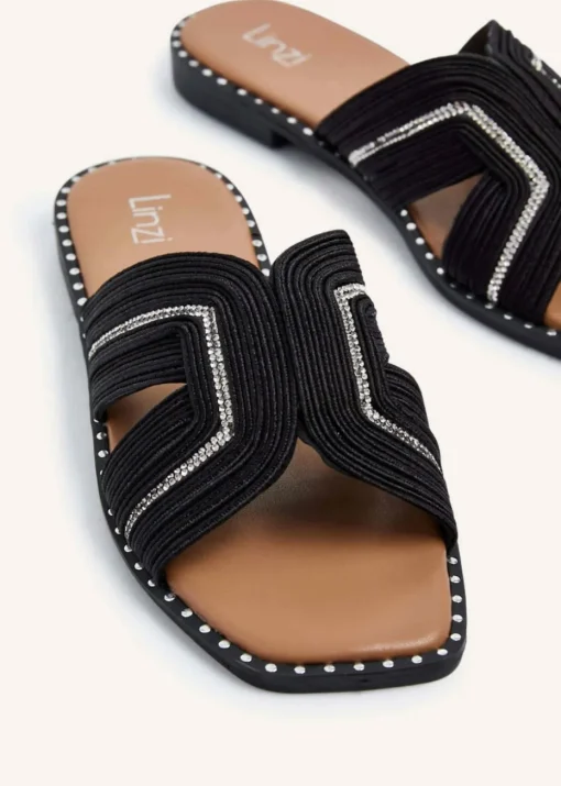 Linzi Amour Black Link Diamante Strap Sandal