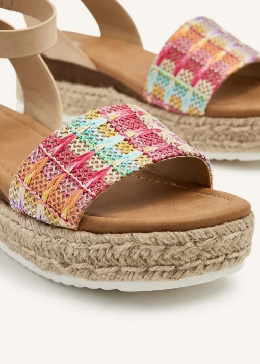 Linzi Anya Multi Coloured Raffia Flatform Sandal