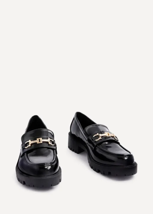 Linzi Aria Black Faux High Shine Leather Chunky Sole Loafer