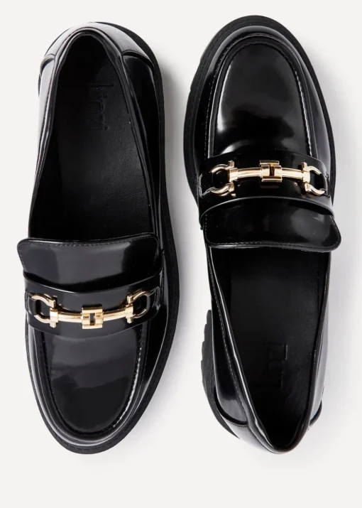 Linzi Aria Black Faux High Shine Leather Chunky Sole Loafer