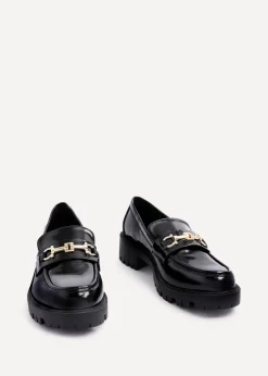 Linzi Aria Black Faux High Shine Leather Chunky Sole Loafer