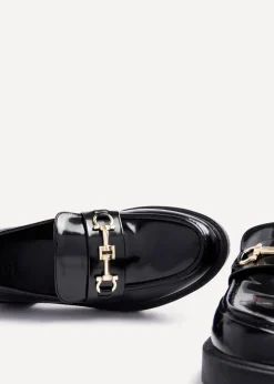 Linzi Aria Black Faux High Shine Leather Chunky Sole Loafer