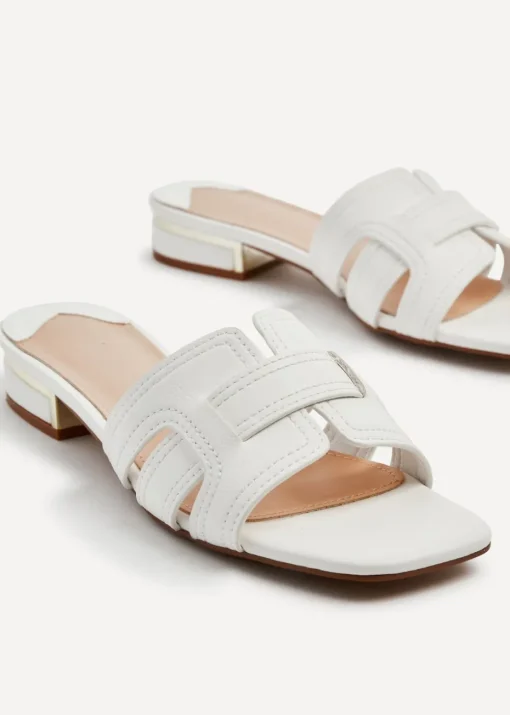 Linzi Arise White Faux Leather Low Heeled Woven Mule Sandal
