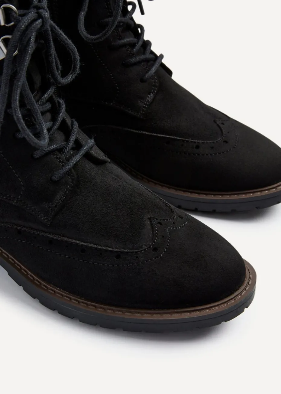 Linzi Ashleigh Black Faux Suede Lace Up Military Boot