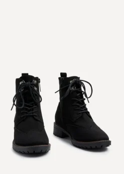 Linzi Ashleigh Black Faux Suede Lace Up Military Boot