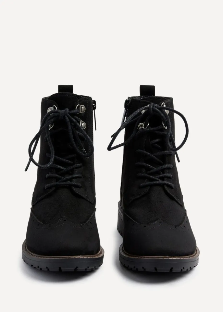 Linzi Ashleigh Black Faux Suede Lace Up Military Boot