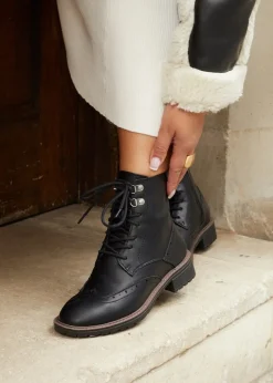 Linzi Ashleigh Black Faux Leather Lace Up Military Boot