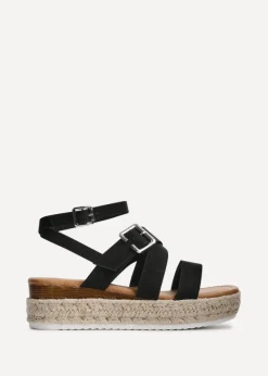 Linzi Autumn Black Nubuck Strappy Flatform Sandal