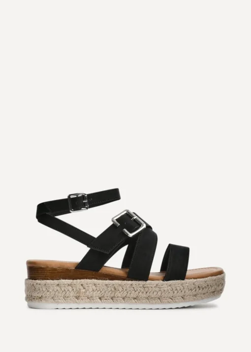 Linzi Autumn Black Nubuck Strappy Flatform Sandal