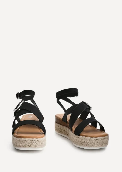 Linzi Autumn Black Nubuck Strappy Flatform Sandal