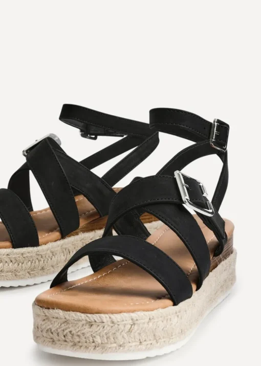 Linzi Autumn Black Nubuck Strappy Flatform Sandal