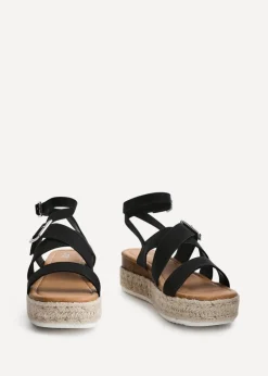 Linzi Autumn Black Nubuck Strappy Flatform Sandal
