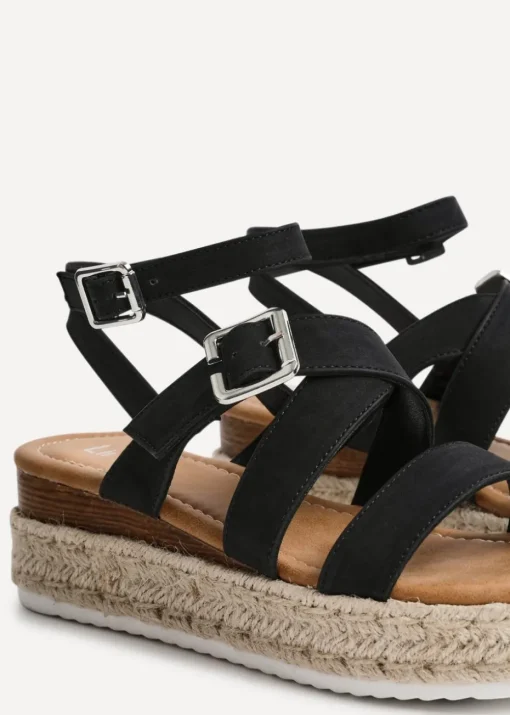 Linzi Autumn Black Nubuck Strappy Flatform Sandal