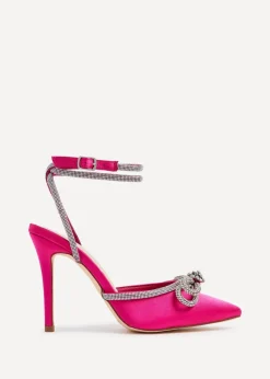 Linzi Azure Pink Satin Double Bow Embellished Court Heel