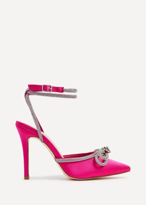 Linzi Azure Pink Satin Double Bow Embellished Court Heel