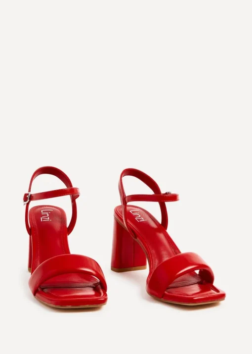 Linzi Balfour Red Faux Leather Block Heeled Sandal