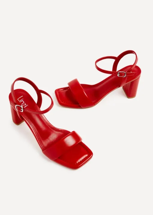 Linzi Balfour Red Faux Leather Block Heeled Sandal