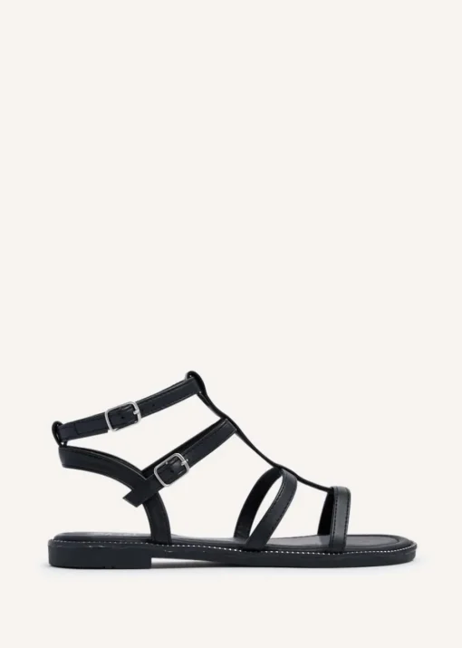 Linzi Belinda Black Faux Leather Gladiator Style Sandal