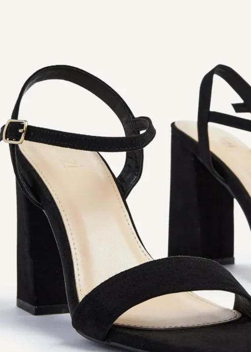 Linzi Beverley Black Faux Suede Block Heeled Sandal