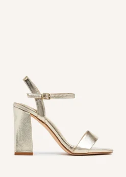 Linzi Beverley Gold Faux Leather Block Heeled Sandal