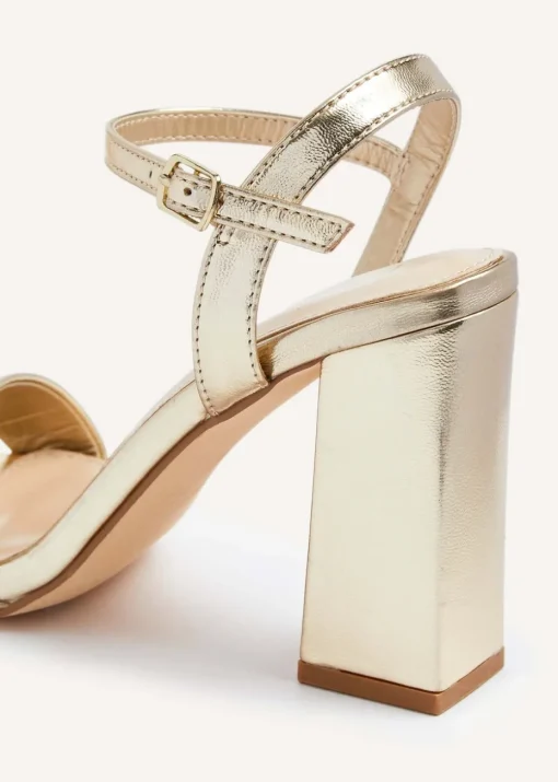 Linzi Beverley Gold Faux Leather Block Heeled Sandal