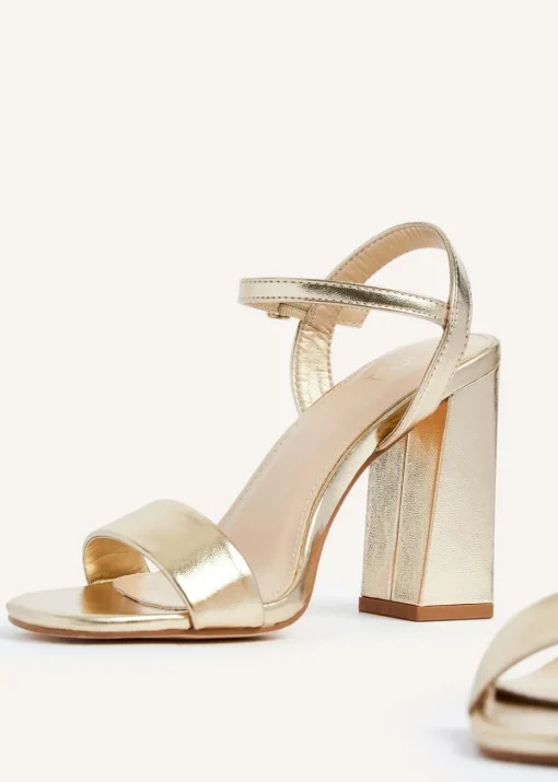 Linzi Beverley Gold Faux Leather Block Heeled Sandal
