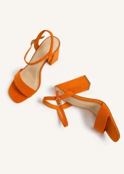 Linzi Beverley Orange Faux Suede Block Heeled Sandal