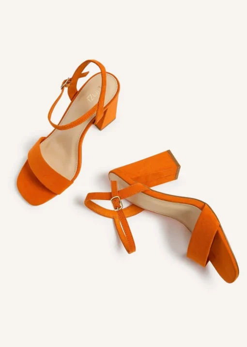 Linzi Beverley Orange Faux Suede Block Heeled Sandal