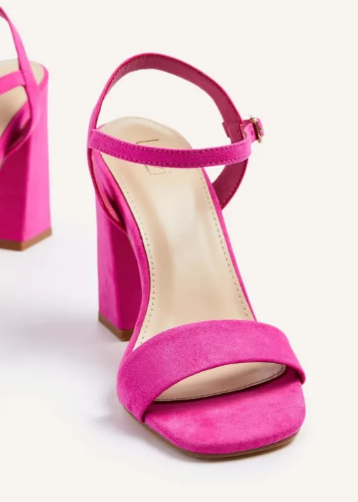 Linzi Beverley Pink Faux Suede Block Heeled Sandal